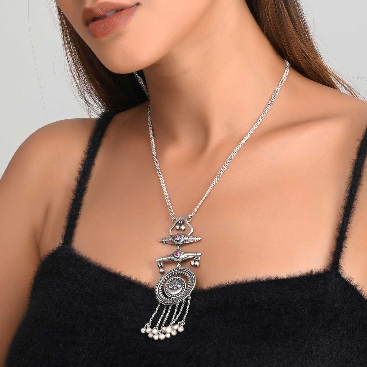 Amulet Zircon Oxidized Silver Necklace – MCJ Jewels