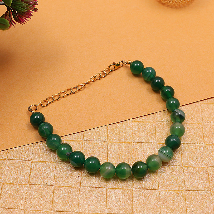 Natural Banded Green Onyx Bracelet With Adjustable Silver Chain