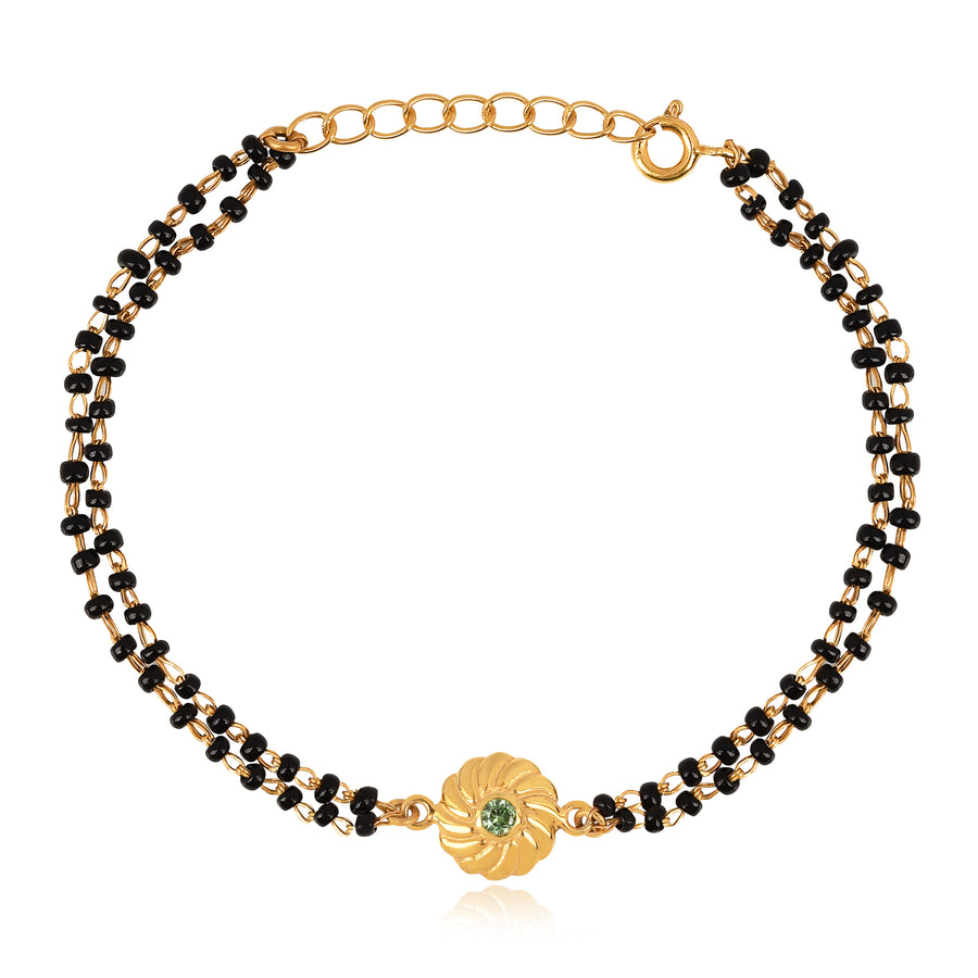 Gold-Plated Mangalsutra Bracelet with Tiny Flower Charm