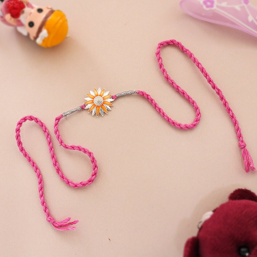 Silver Sunflower Enamel Rakhi