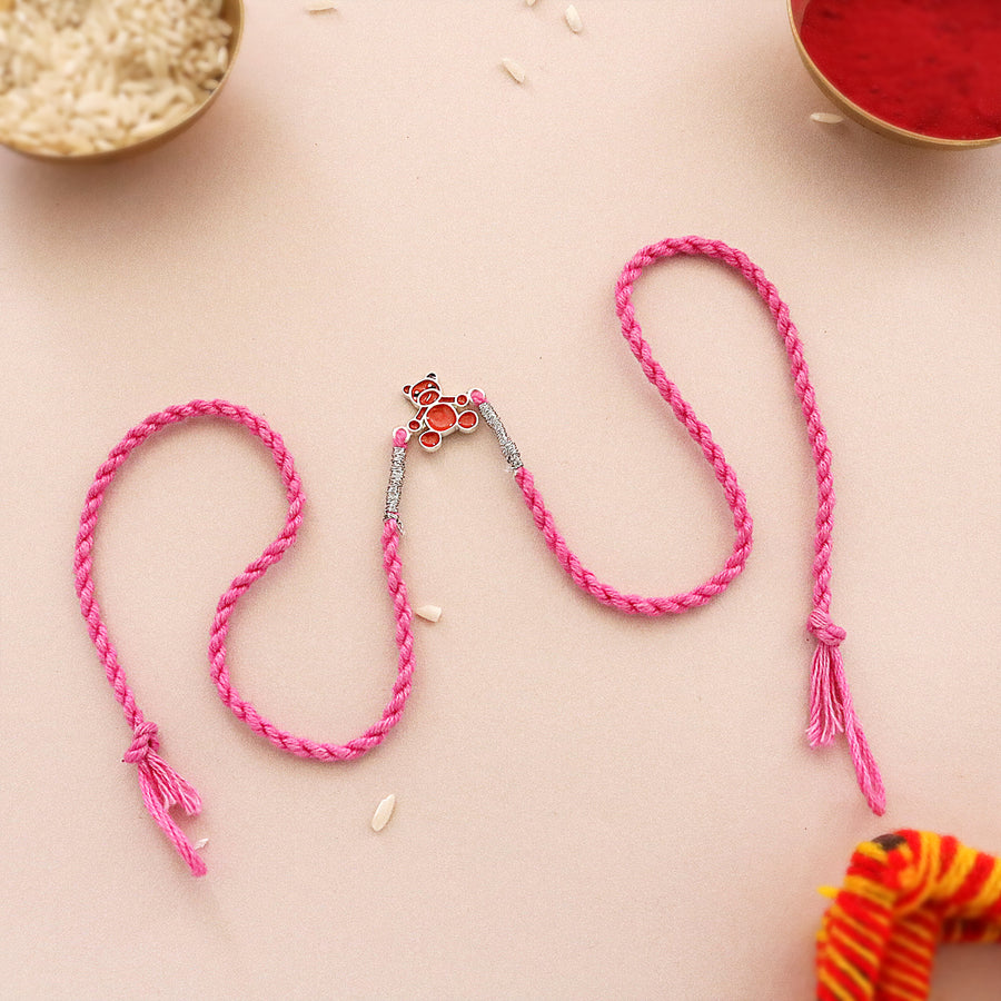 Silver Enamel Teddy Kids Rakhi