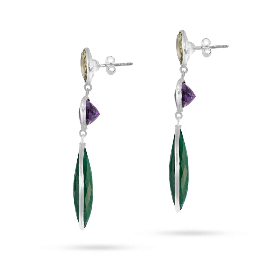 Multicolor Natural Gemstone Dangle Drop Silver Earrings