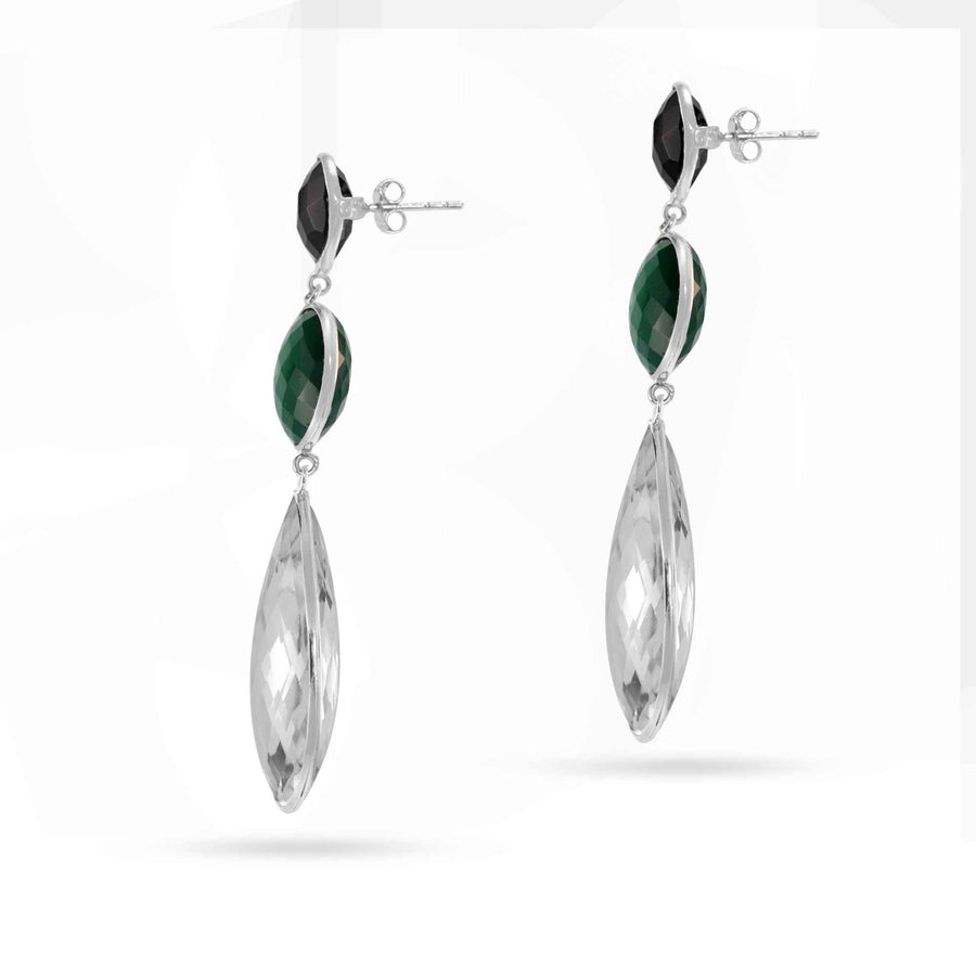 Natural Gemstones Silver Dangle Earrings