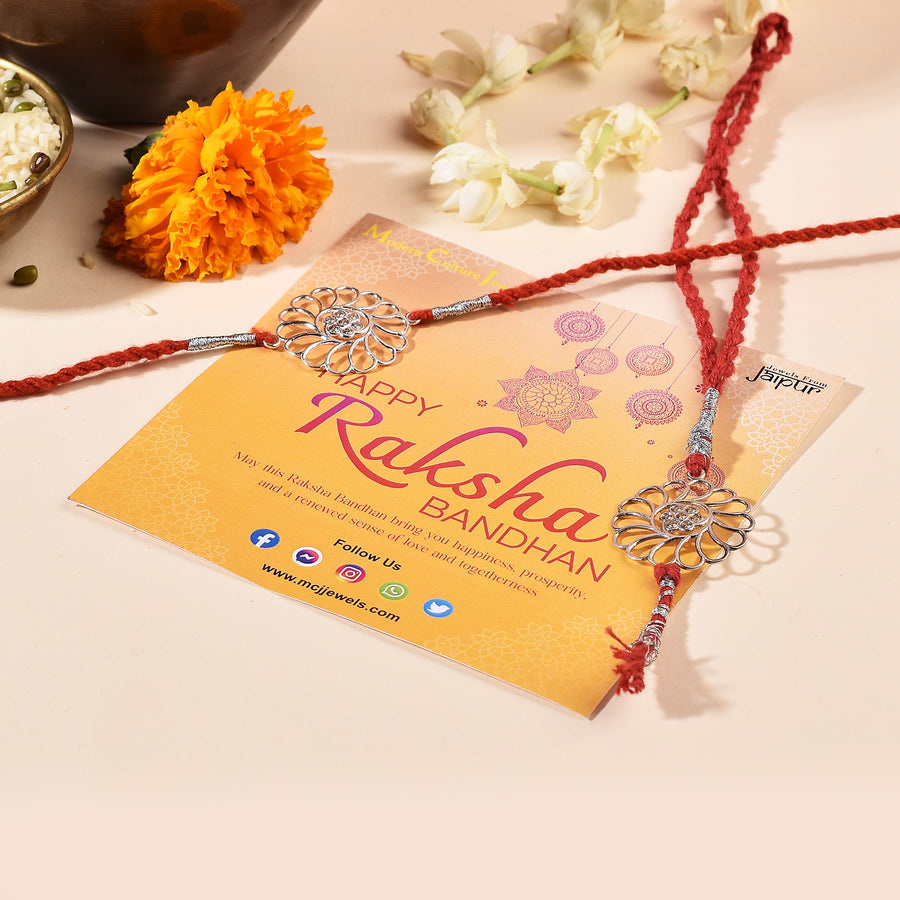 Zirconia Daisy Silver Rakhi & Bracelet Combo