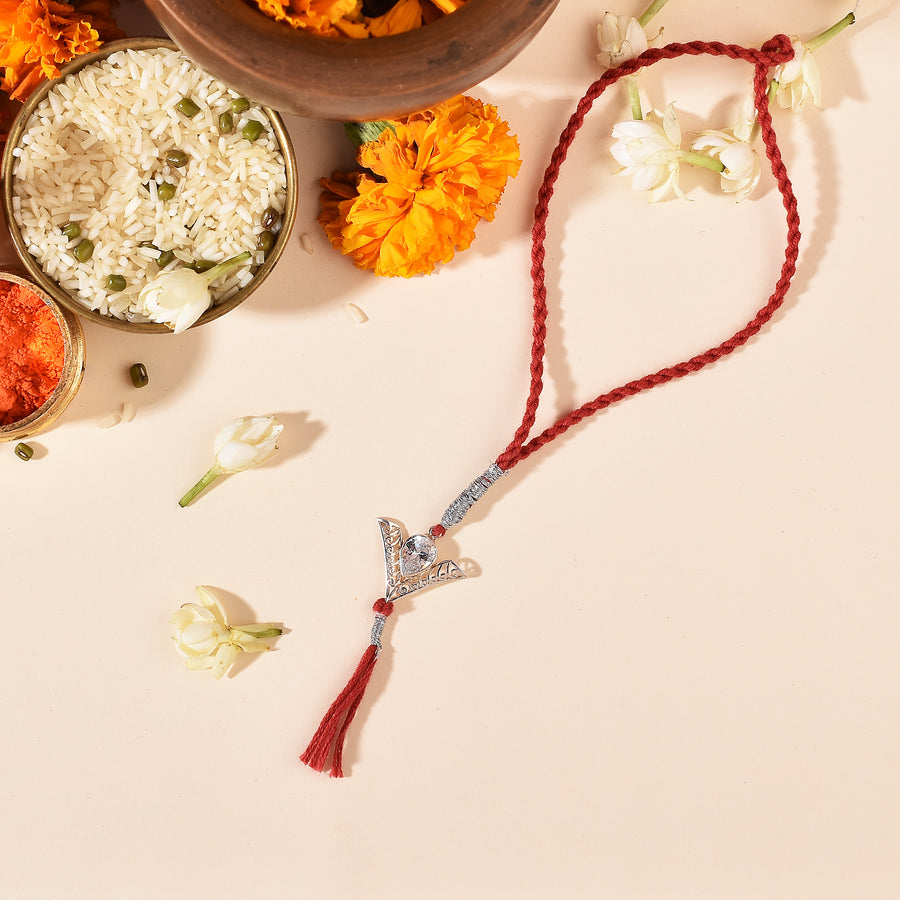 Tear Drop Zircon Silver Rakhi & Bracelet Combo
