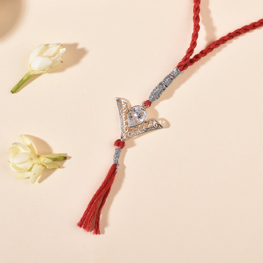 Tear Drop Zircon Silver Rakhi & Bracelet Combo