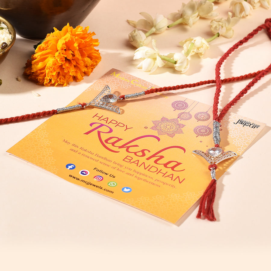 Tear Drop Zircon Silver Rakhi & Bracelet Combo