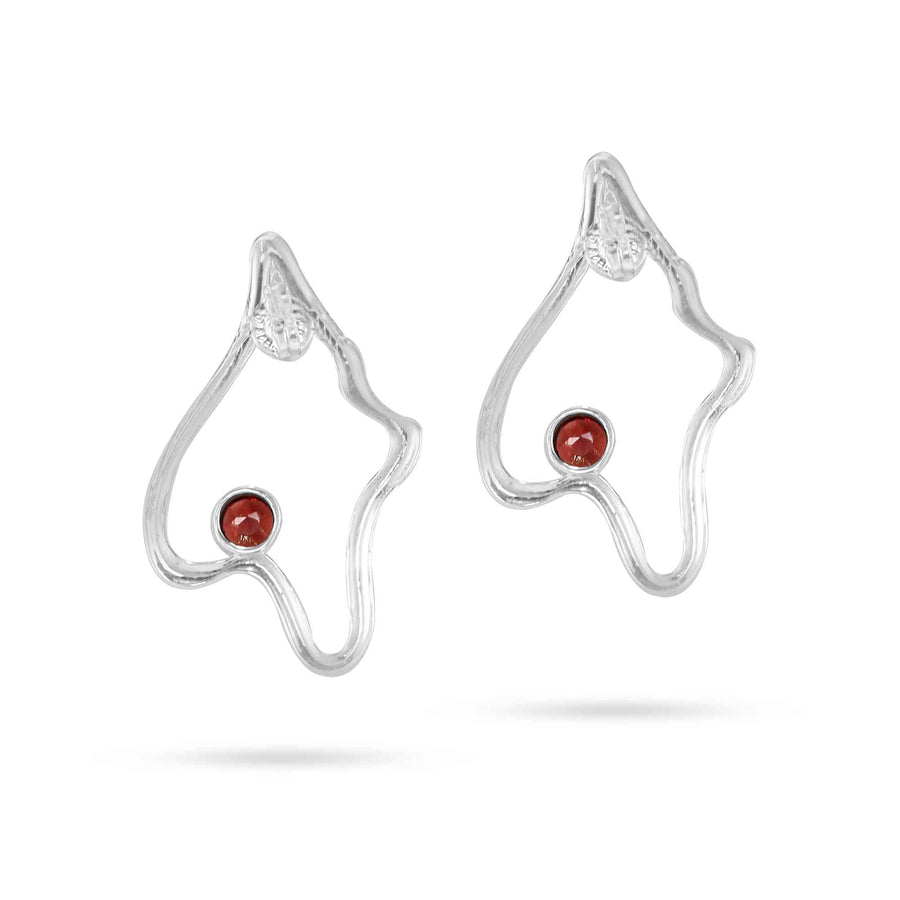 Abstract Red Garnet Silver Stud Earrings
