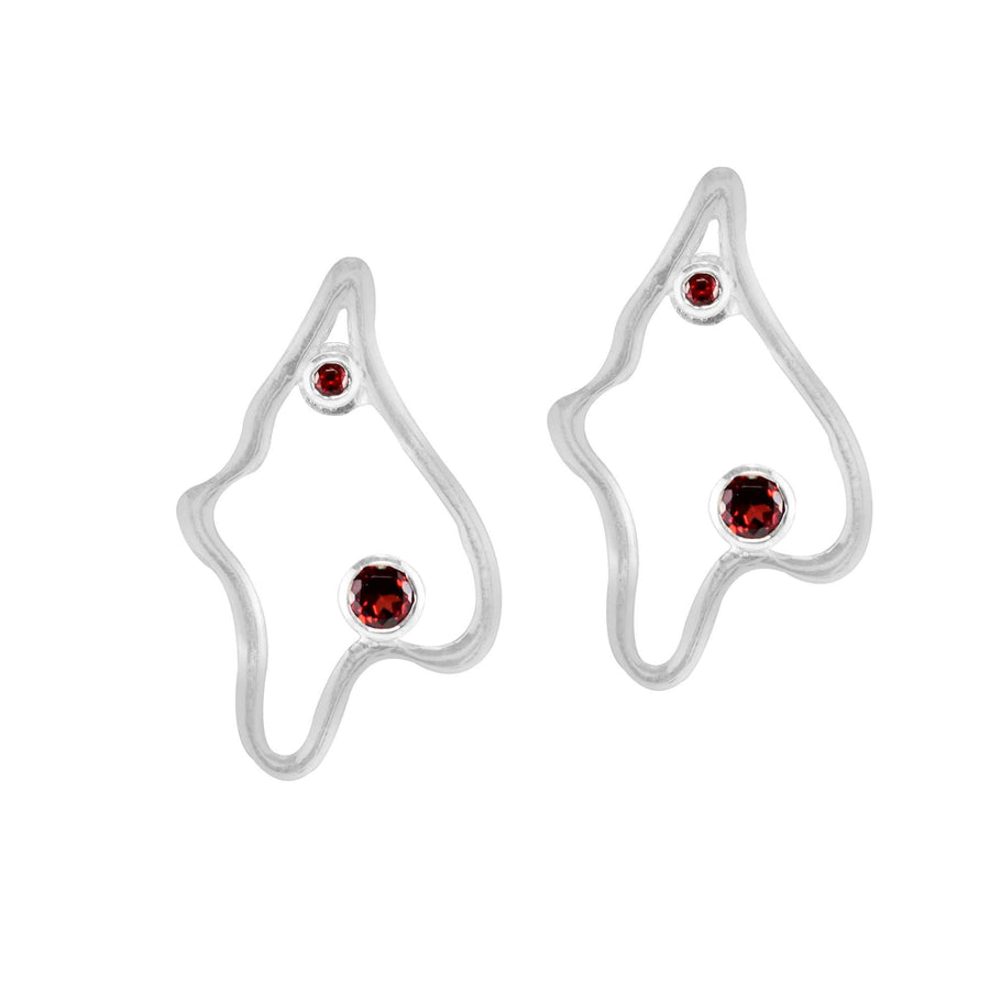 Abstract Red Garnet Silver Stud Earrings