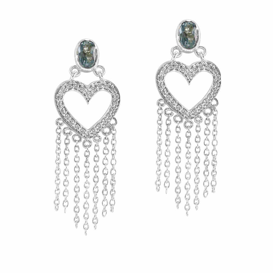 Heart Blue Topaz Silver Drop Earrings
