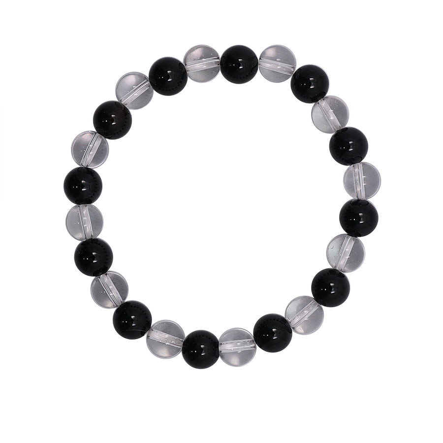 Natural Black Onyx With Crystal Beads Bracelet