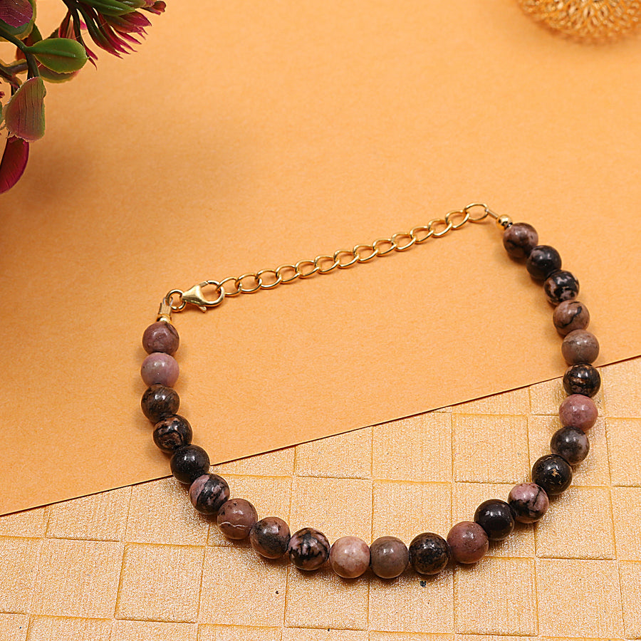 Natural Rhodonite Bracelet With Adjustable Silver Chain