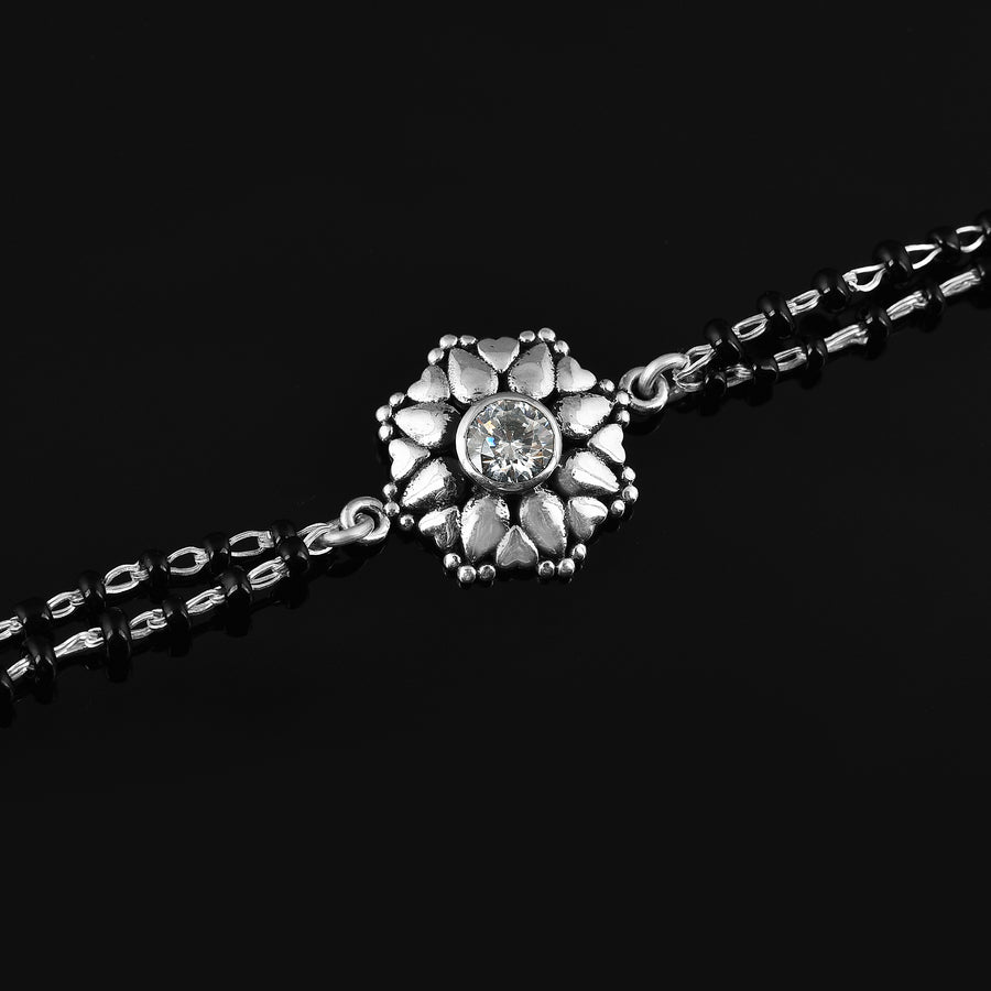 925 Silver Oxidized Floral Mangalsutra Bracelet