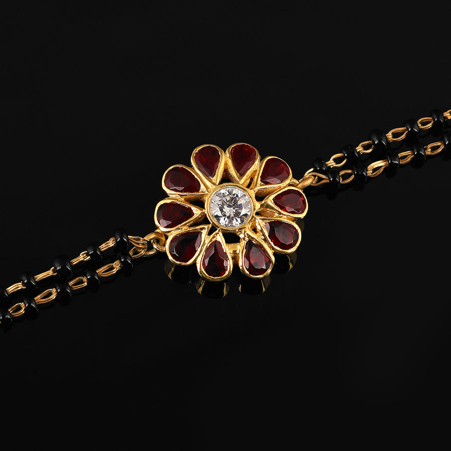 Red Stones on Petals Mangalsutra Bracelet