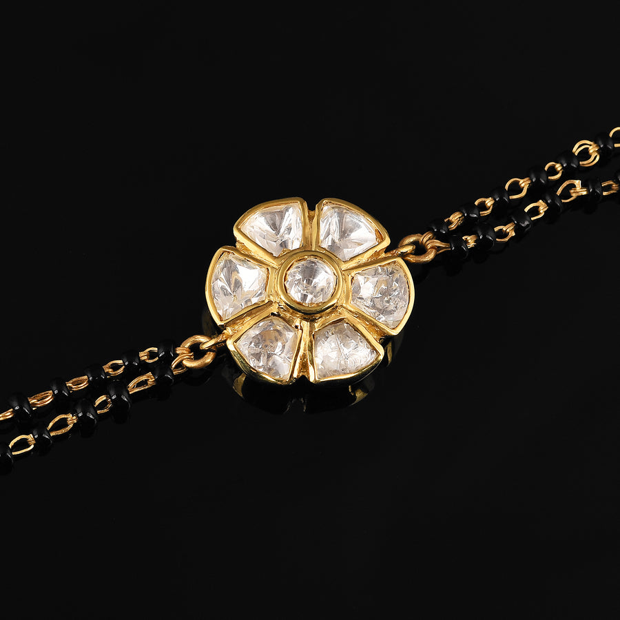 Moissanite Polki Flower Cluster Mangalsutra Bracelet