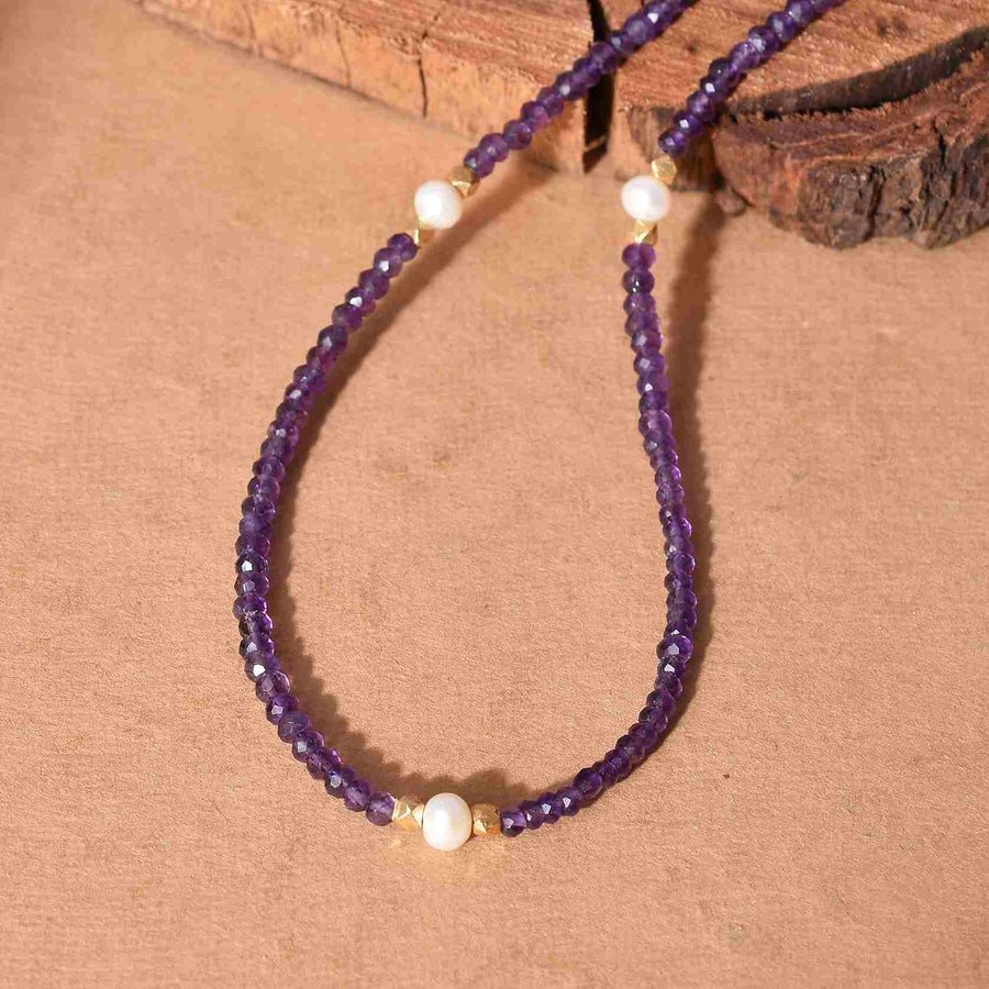 Natural Amethyst Gemstone Beaded Necklace