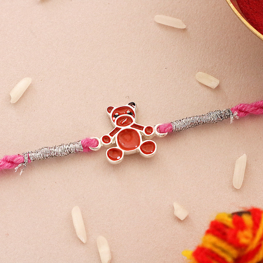 Silver Enamel Teddy Kids Rakhi