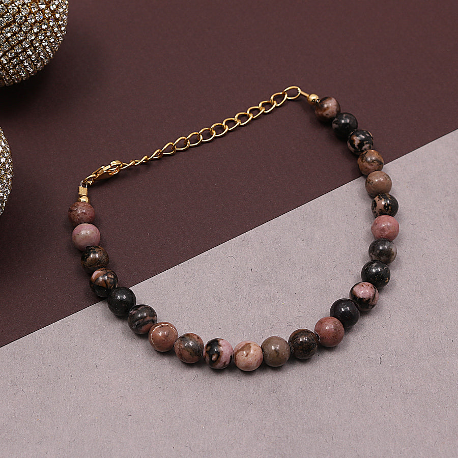 Natural Rhodonite Bracelet With Adjustable Silver Chain