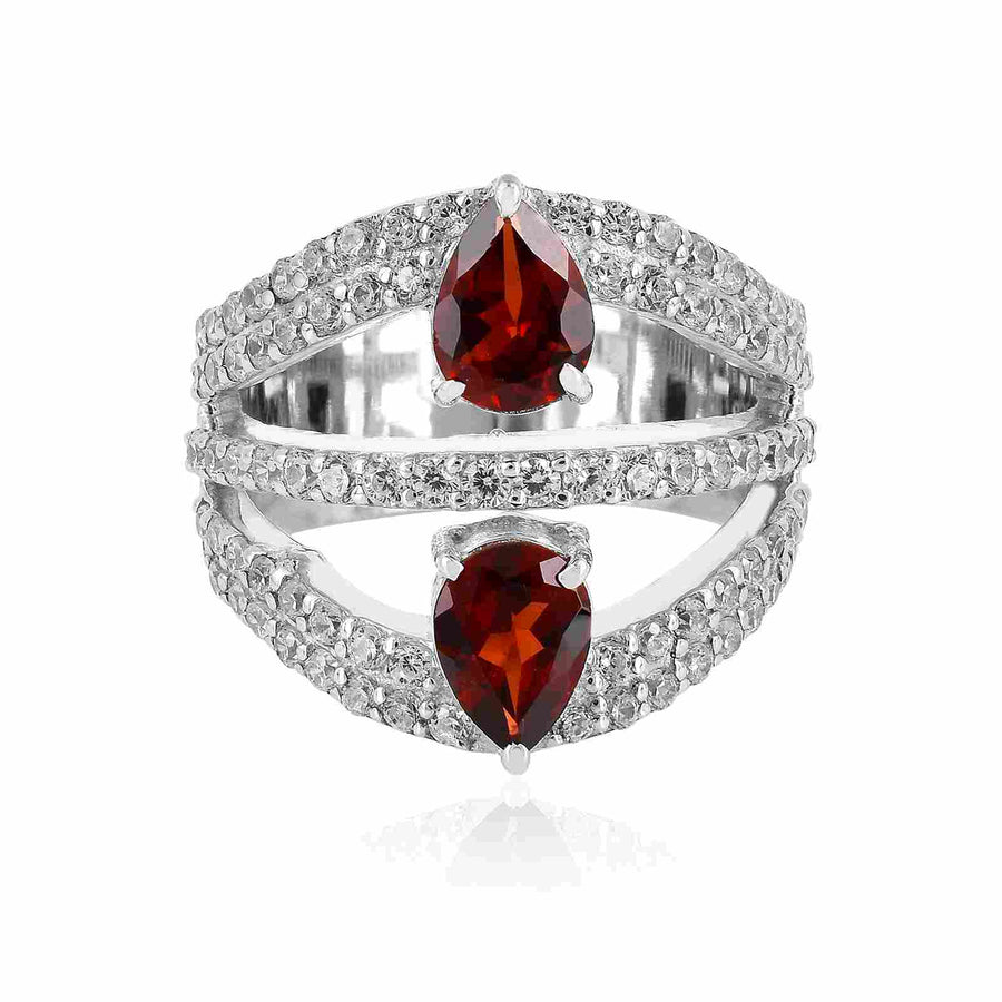 Red Garnet Zirconia Silver Ring