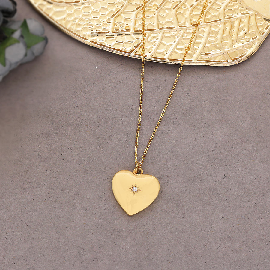 Heart Gold Plated 925 Silver Pendant with Chain