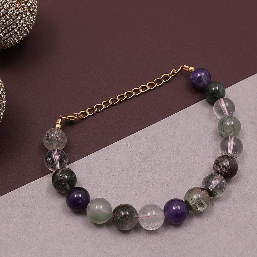 Natural Super 7 Stone Bracelet With Adjustable Silver Chain