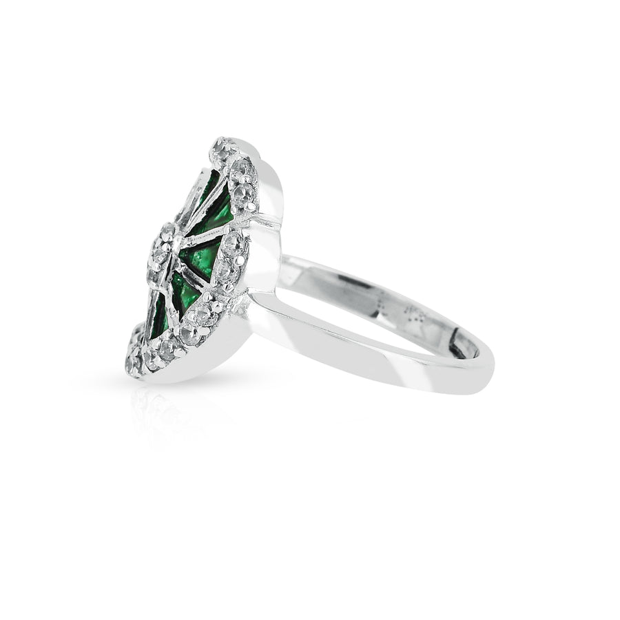 Green Enamel 925 Silver Peacock Ring