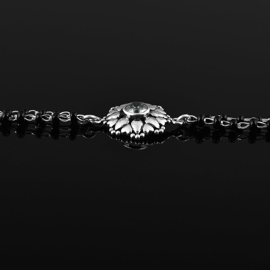 925 Silver Oxidized Floral Mangalsutra Bracelet