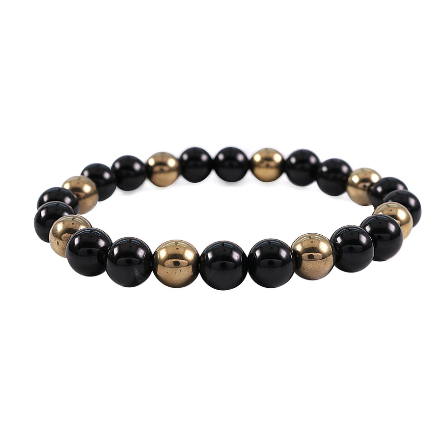 Natural Pyrite & Black Onyx Beads Bracelet