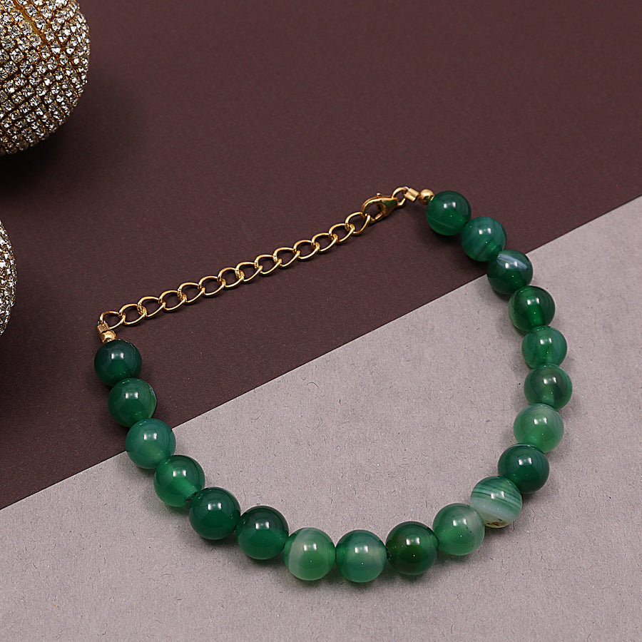 Natural Banded Green Onyx Bracelet With Adjustable Silver Chain