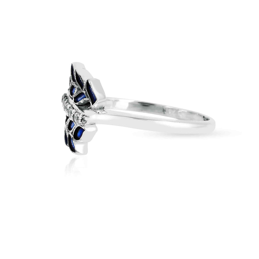 Blue Leaf Enamel Zirconia 925 Silver Ring