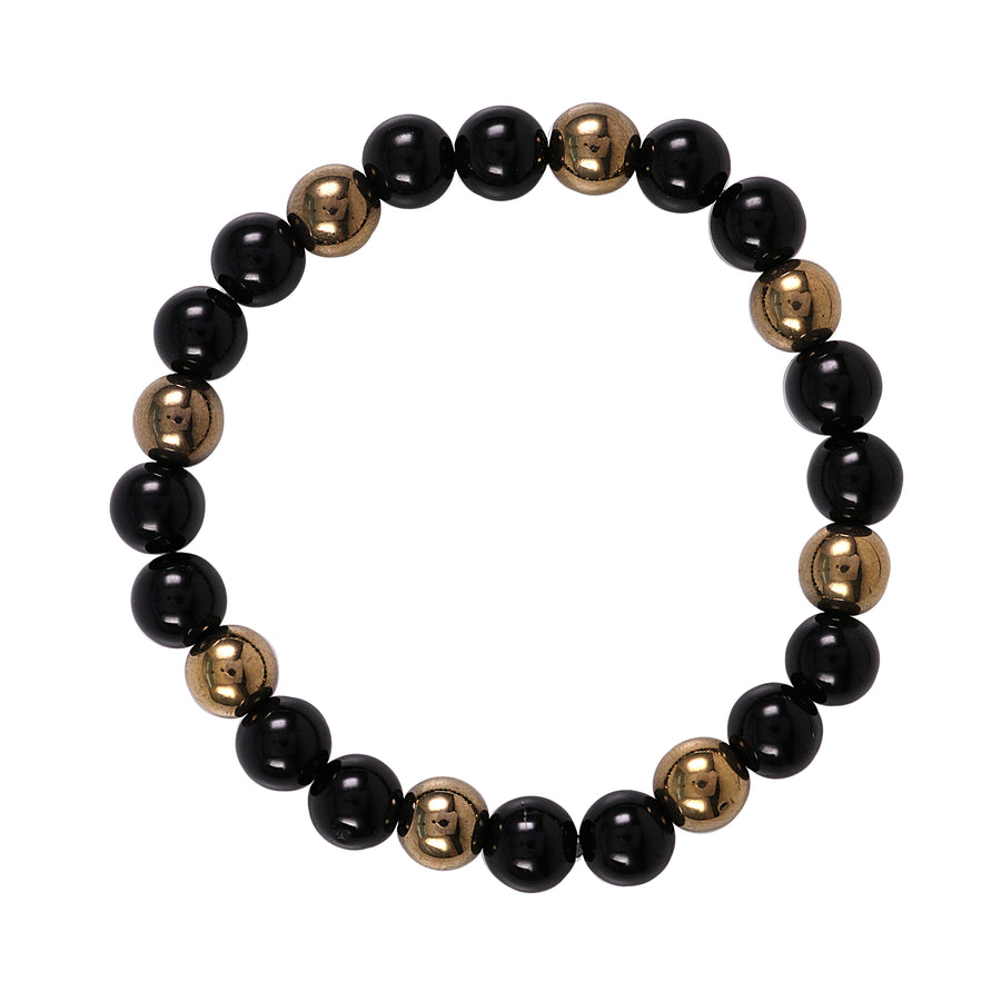 Natural Pyrite & Black Onyx Beads Bracelet