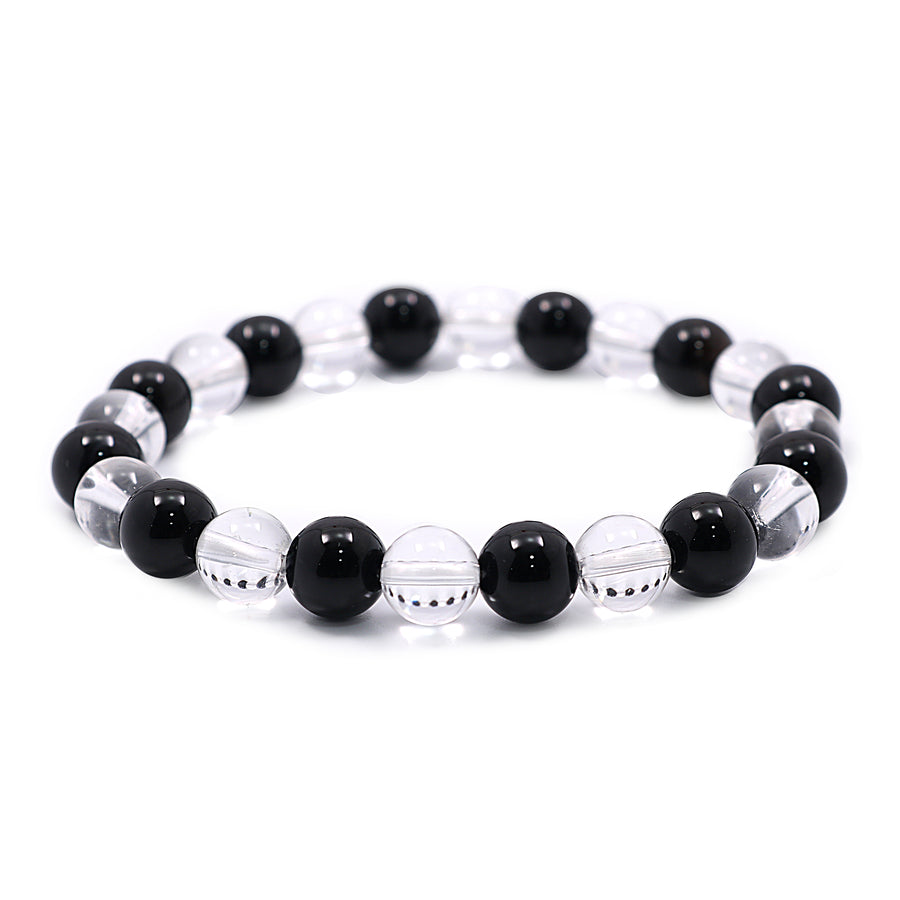 Natural Black Onyx With Crystal Beads Bracelet