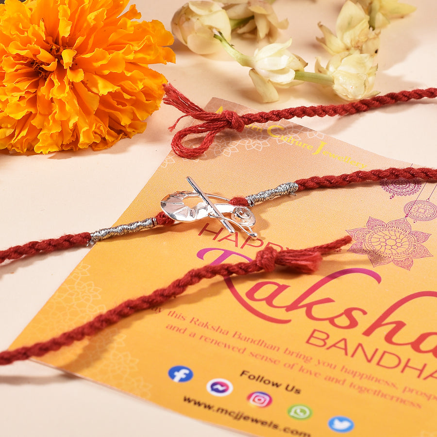 2 in 1 Peacock Fluite Silver Rakhi Pendant