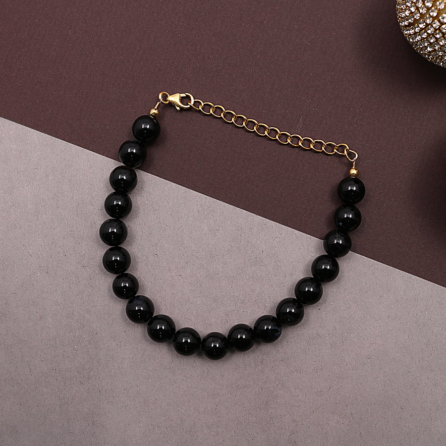 Natural Black Onyx Bracelet With Adjustable Silver Chain