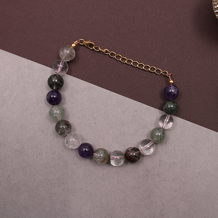 Natural Super 7 Stone Bracelet With Adjustable Silver Chain