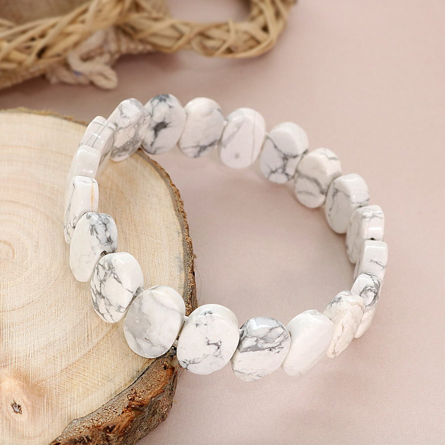 Natural White Howlite Oval Faceted Bracelet