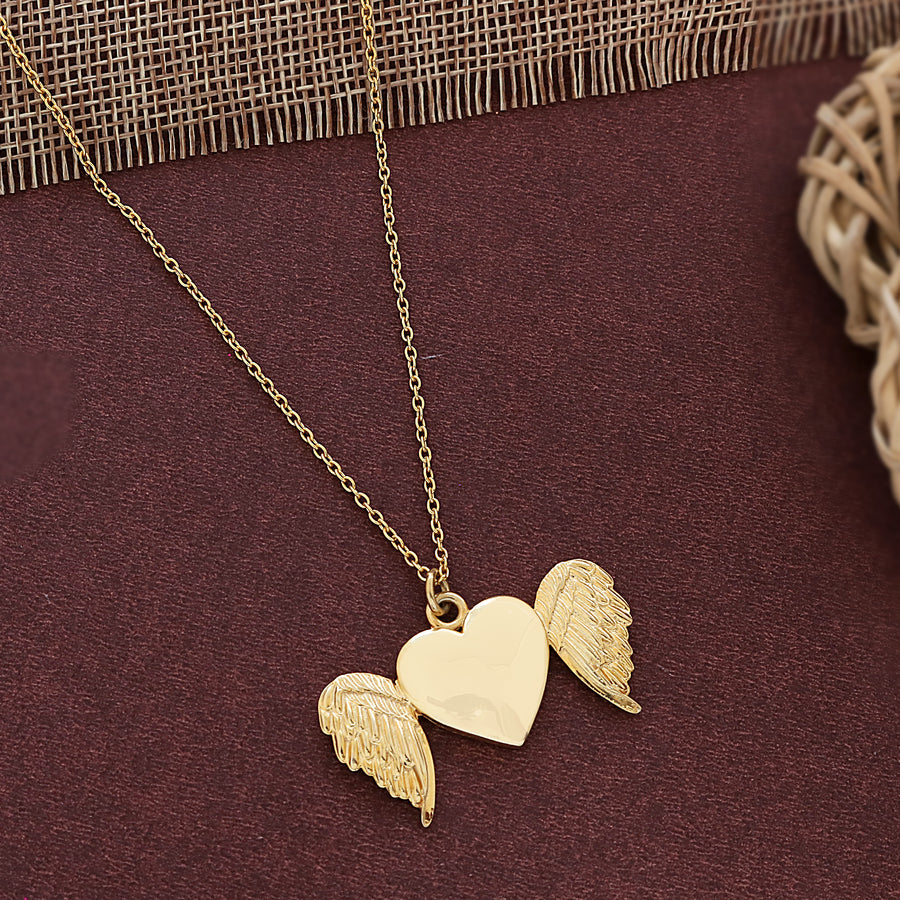 Love Heart & Wings Silver Gold Plated Pendant