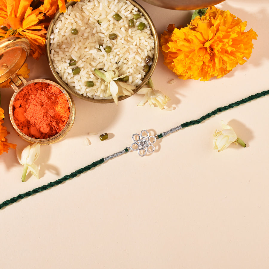Demi Cubic Zirconia Silver Rakhi