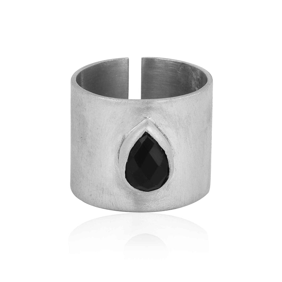 Silver Chall Fish Black Onyx Broad Challa Silver Ring – MCJ Jewels
