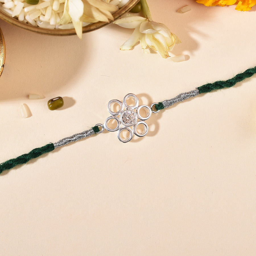 Demi Cubic Zirconia Silver Rakhi