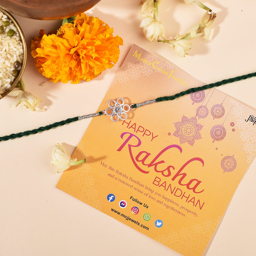 Demi Cubic Zirconia Silver Rakhi