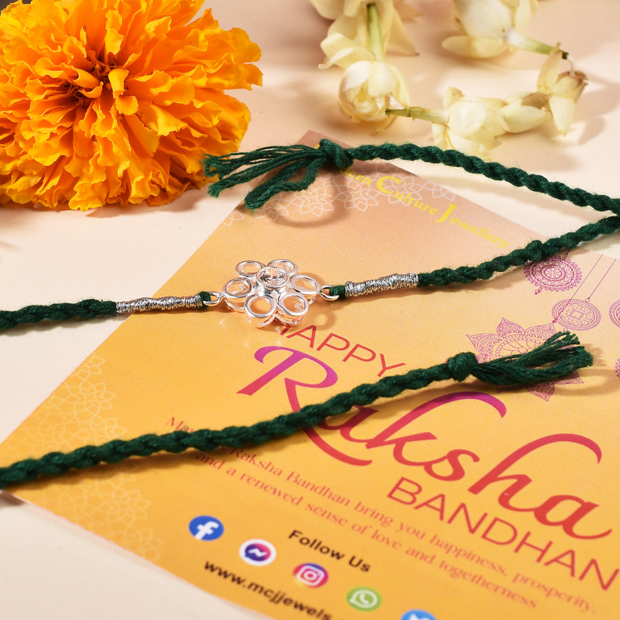 Demi Cubic Zirconia Silver Rakhi