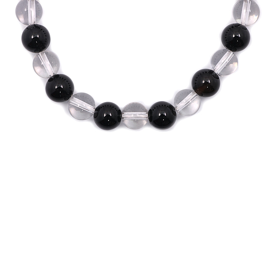 Natural Black Onyx With Crystal Beads Bracelet