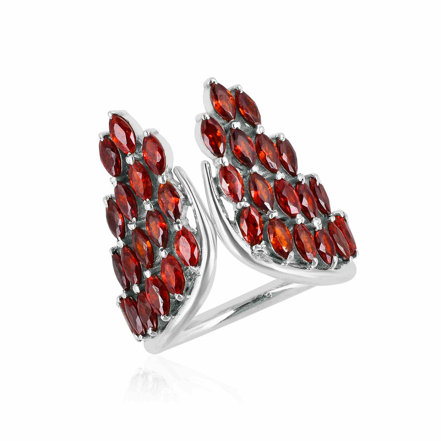 Marquis Red Garnet Butterfly Wings Silver Ring