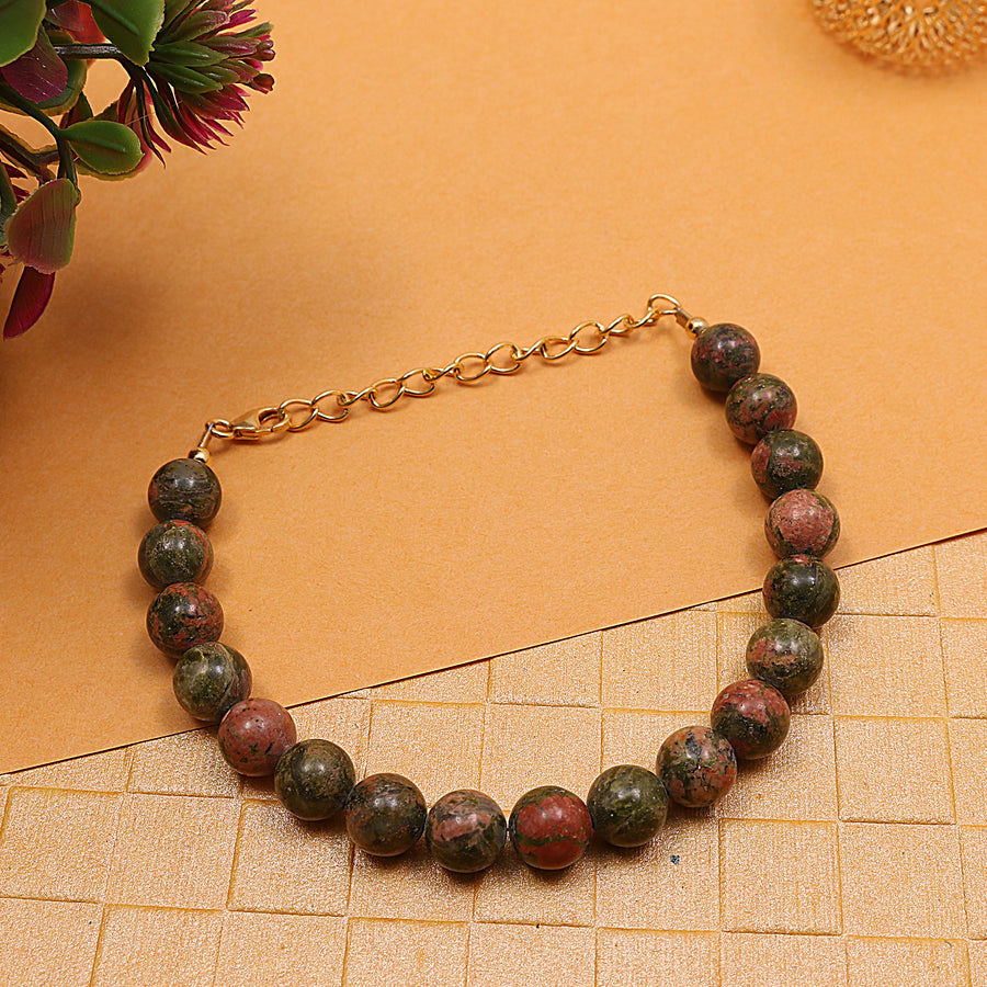 Natural Unakite Stone Bracelet With Adjustable Silver Chain