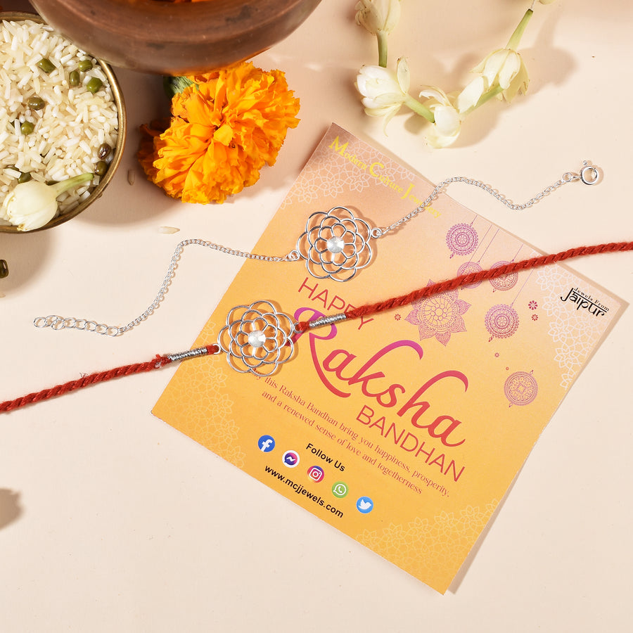 Marigold Silver Rakhi & Bracelet Combo