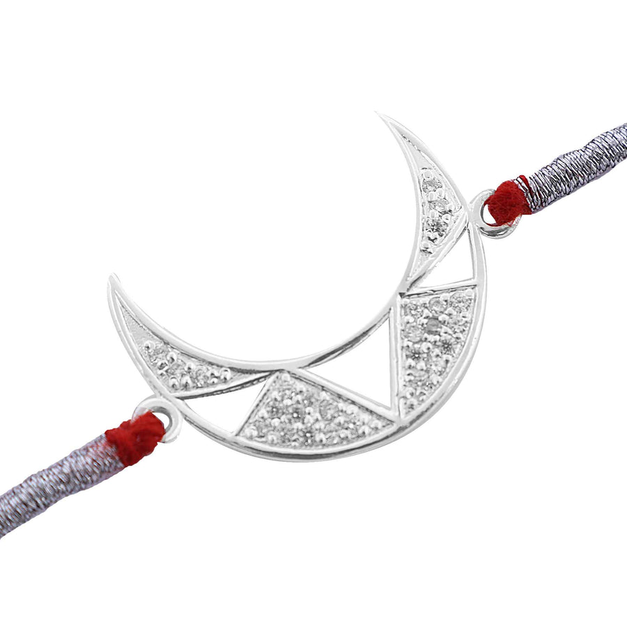Zirconia Crescent Moon Silver Rakhi