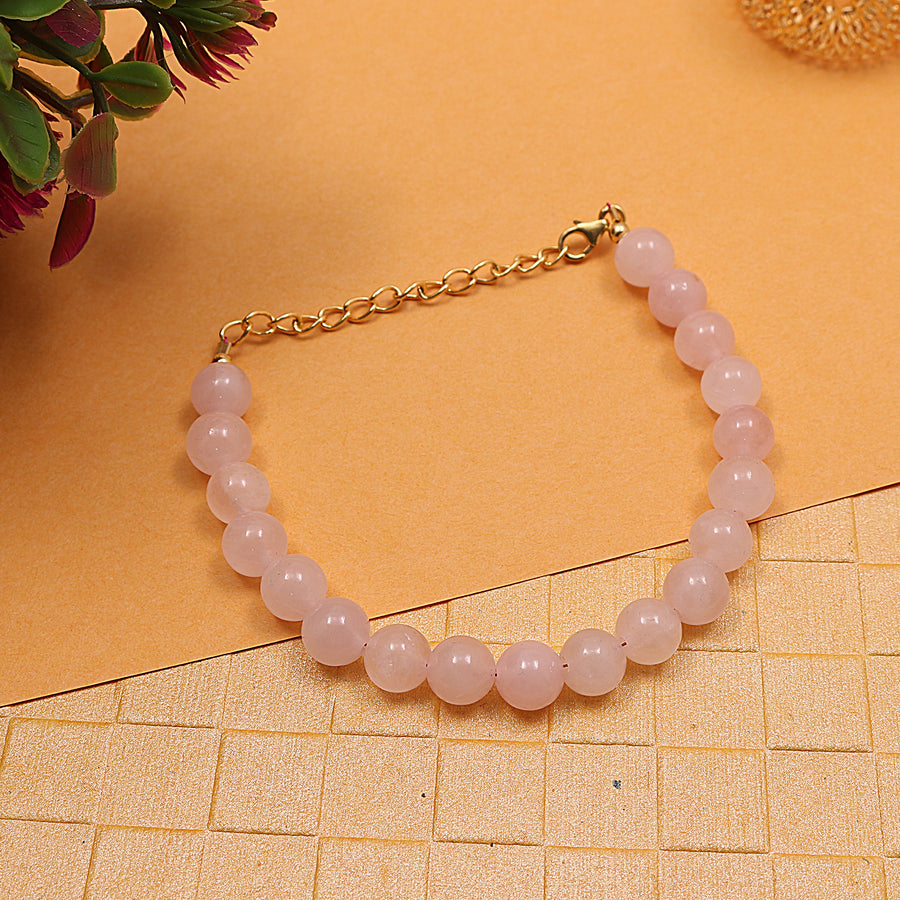 Natural Rose Quartz Bracelet With Adjustable Silver Chain