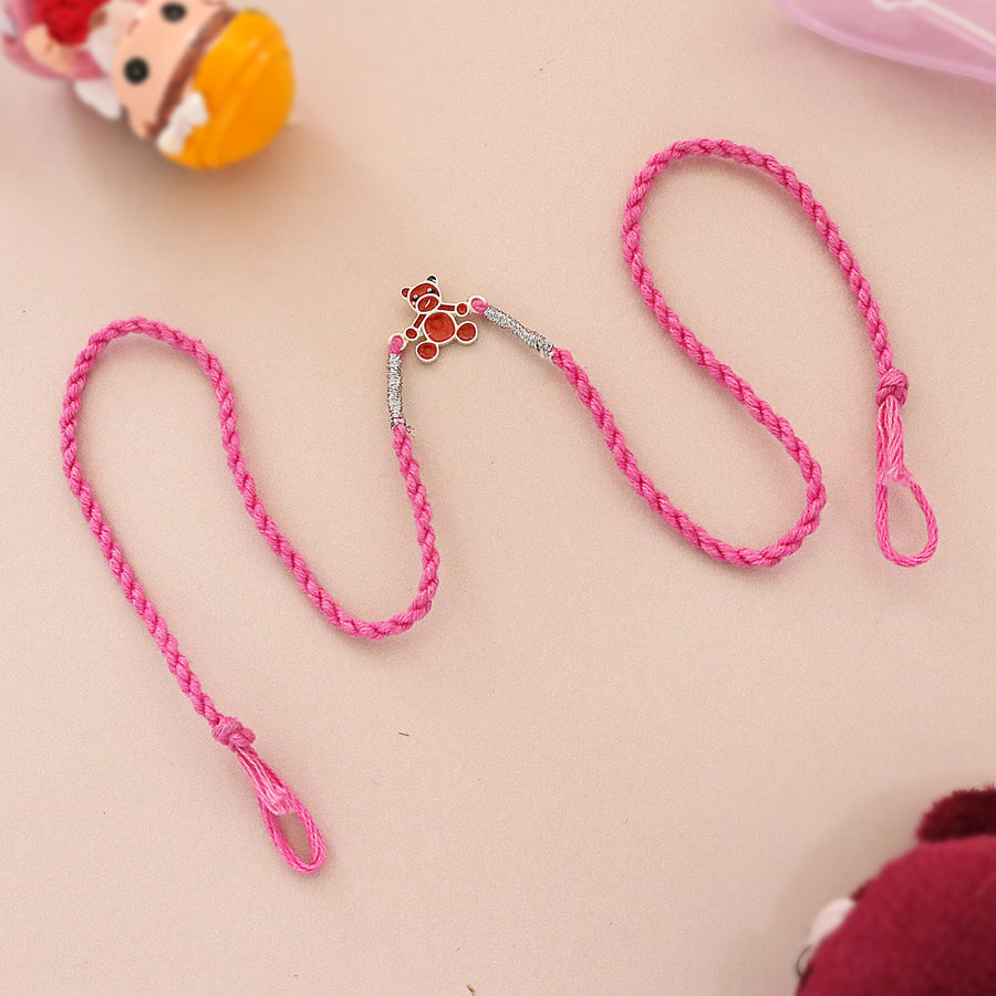 Silver Enamel Teddy Kids Rakhi