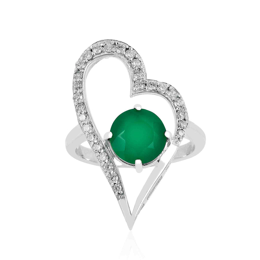Heart Green Onyx CZ Silver Ring